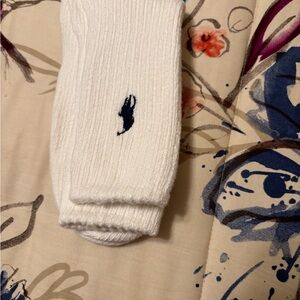 Ralph Lauren White Crew Socks with Navy Polo Emblem